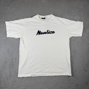 Vintage Nautica Jeans Co. Men's Large Shirt Embroidered White Y2K
